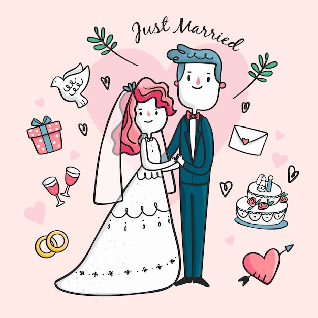 Hand-drawn wedding couple illustrated