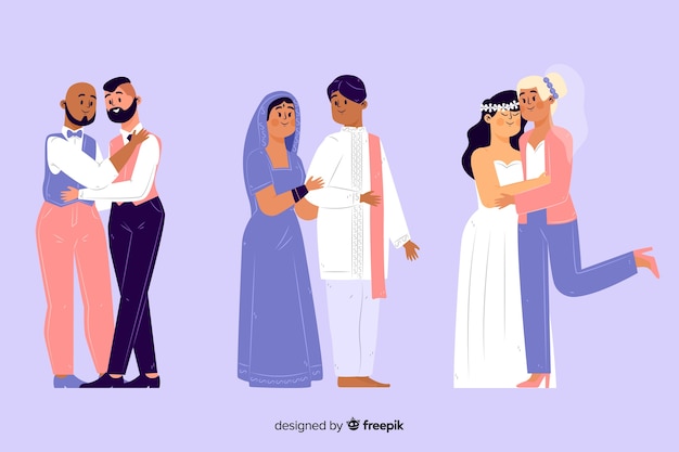 Free vector hand drawn wedding couple set