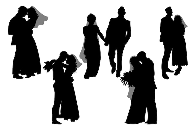 Hand drawn wedding couple silhouette illustration