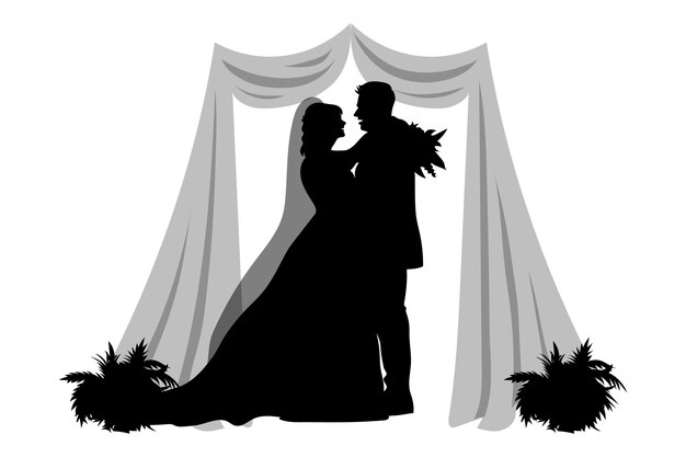 Hand drawn wedding couple silhouette illustration