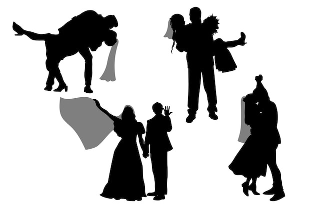 Free vector hand drawn wedding couple silhouette illustration