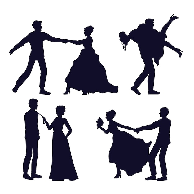 Free vector hand drawn wedding couple silhouette