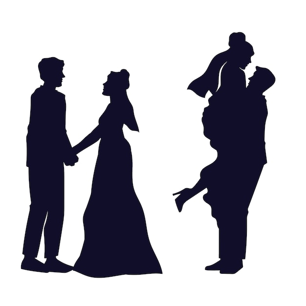 Free vector hand drawn wedding couple silhouette