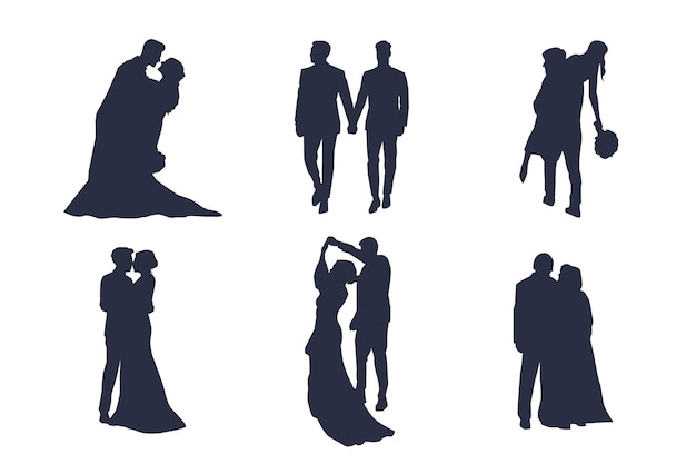 Hand drawn wedding couple silhouette