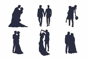 Free vector hand drawn wedding couple silhouette