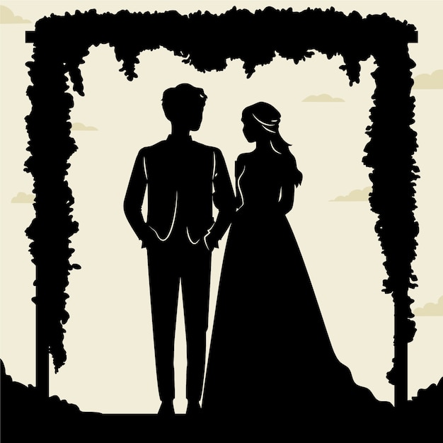 Hand drawn wedding couple silhouette