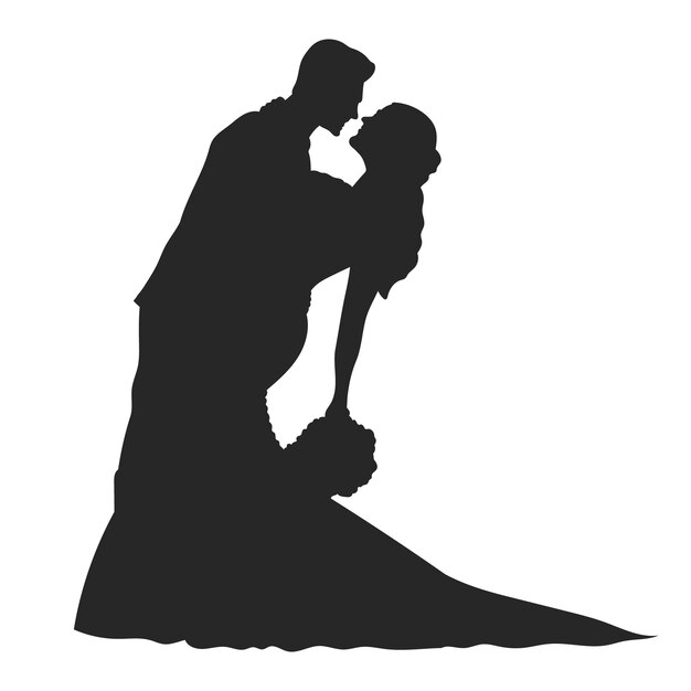 Hand drawn wedding couple silhouette