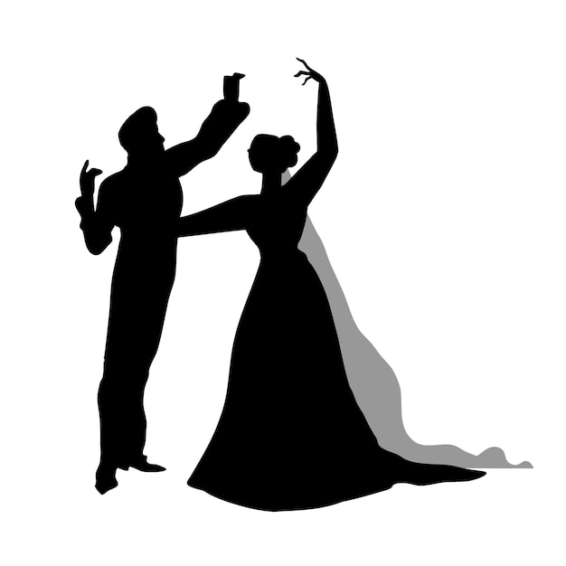 Free vector hand drawn wedding couple silhouette