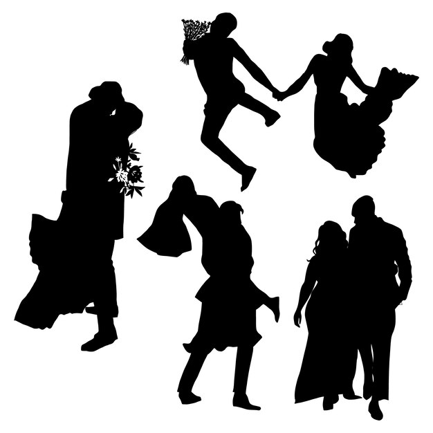 手描きの結婚式のカップルのシルエット