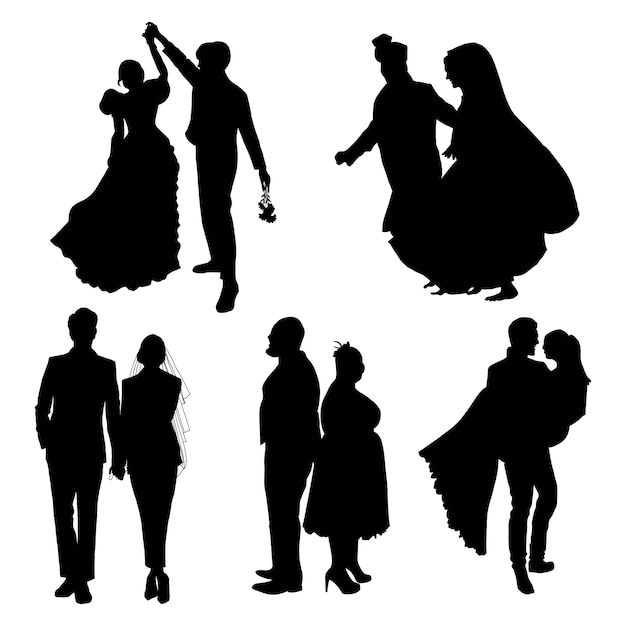 Free vector hand drawn wedding couple silhouette