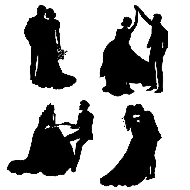 手描きの結婚式のカップルのシルエット