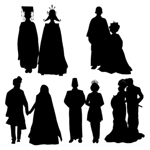 Free Vector hand drawn wedding couple silhouette