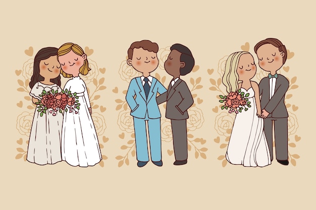 Free vector hand drawn wedding couple