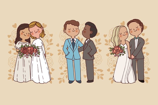 手描きの結婚式のカップル