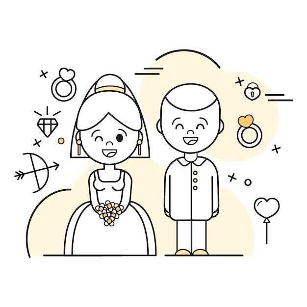 Hand drawn wedding couple