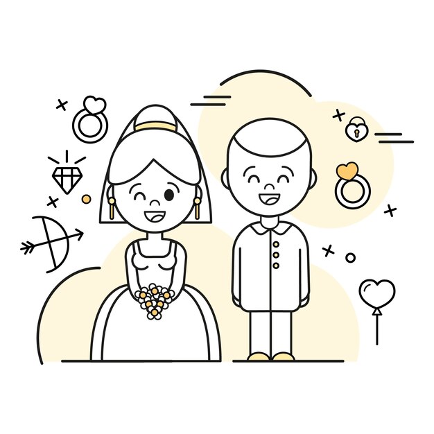手描きの結婚式のカップル
