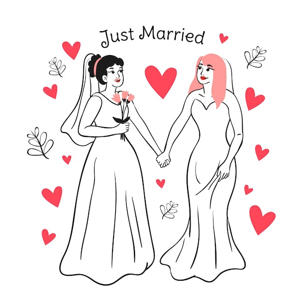 手描きの結婚式のカップル