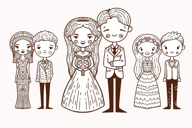 Free vector hand drawn wedding couples concept