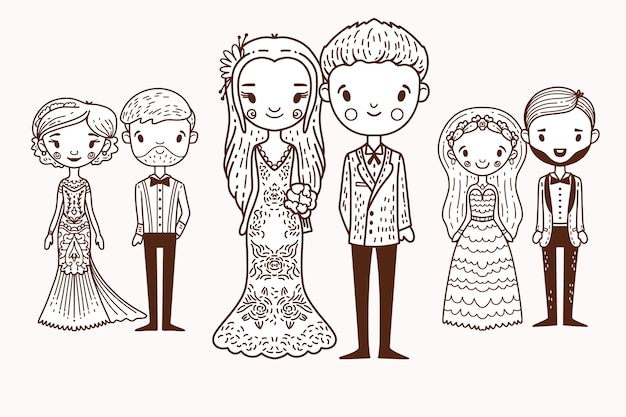 Hand drawn wedding couples concept