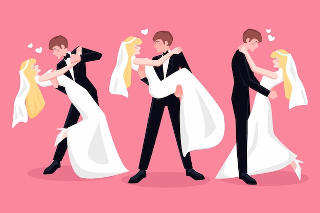 Free vector hand drawn wedding couples pack