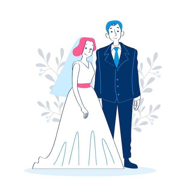 無料ベクター 手描きの結婚式のカップル