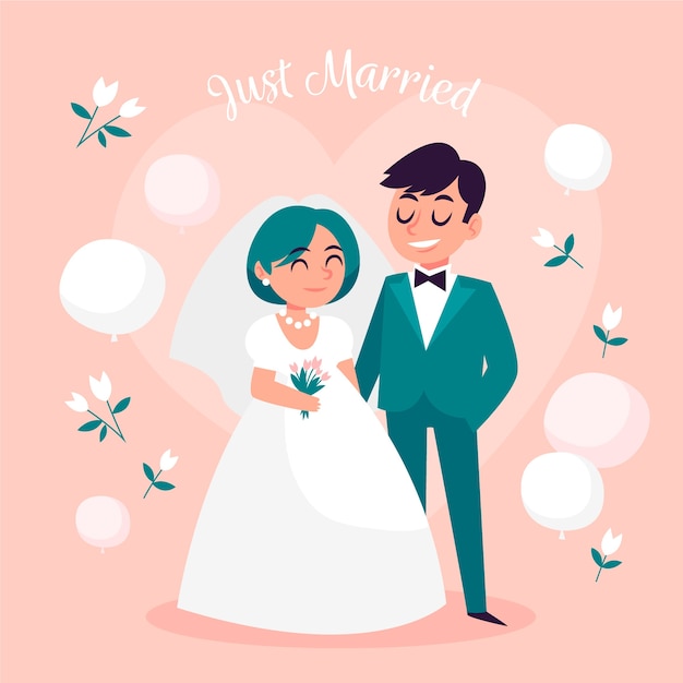 無料ベクター 手描きの結婚式のカップル