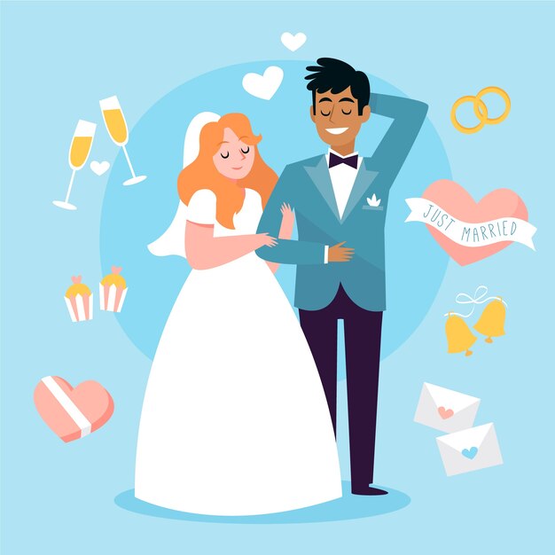 手描きの結婚式のカップル