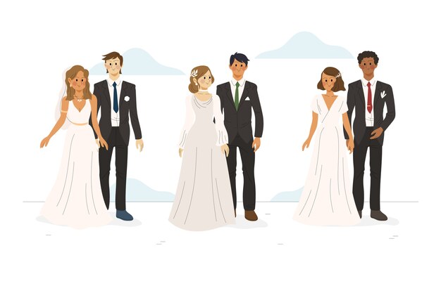 Hand drawn wedding couples