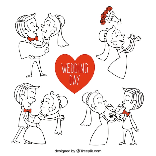 Hand drawn wedding day illustrations – Free vector templates for download