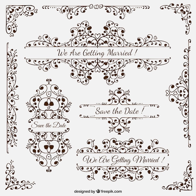 Hand drawn wedding decoration elements