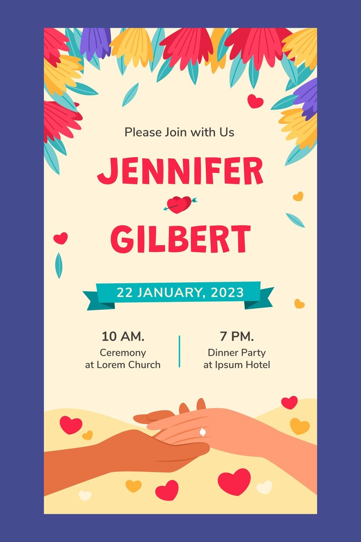 Free Vector hand drawn wedding digital invitation
