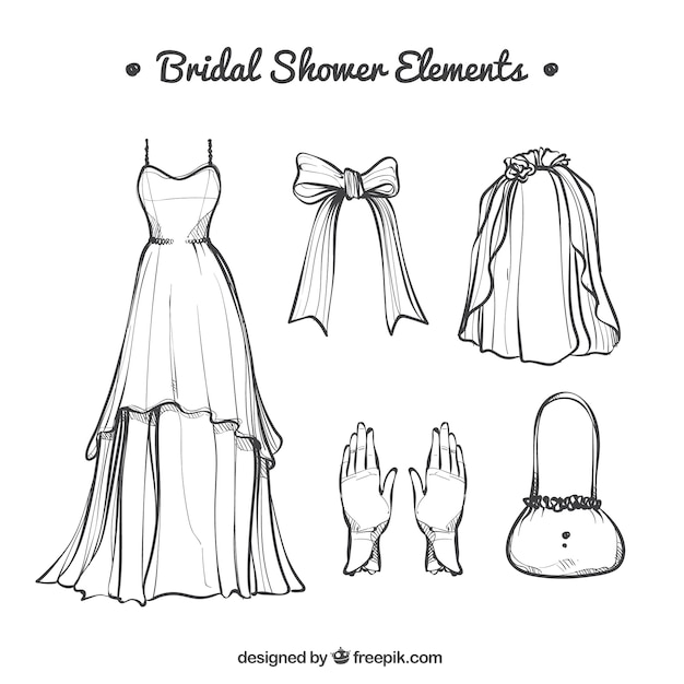 Hand-drawn wedding dress with other accessories