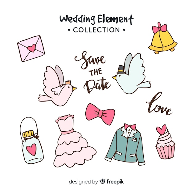 Hand drawn wedding element collection