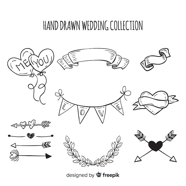 Hand drawn wedding element collection