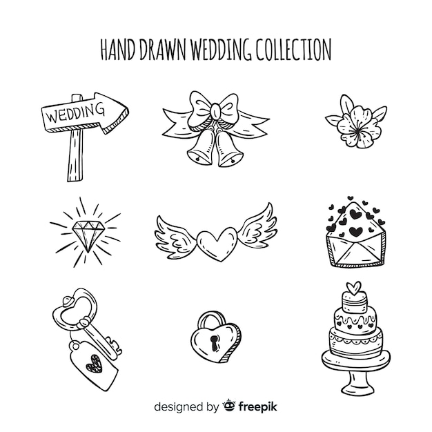 Hand drawn wedding element collection