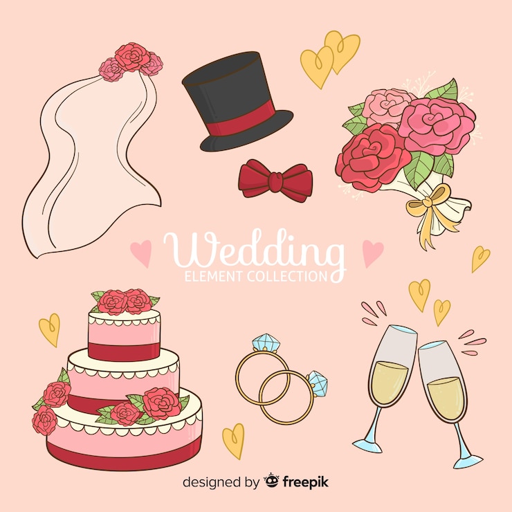 無料Vector 手描きの結婚式の要素のコレクション