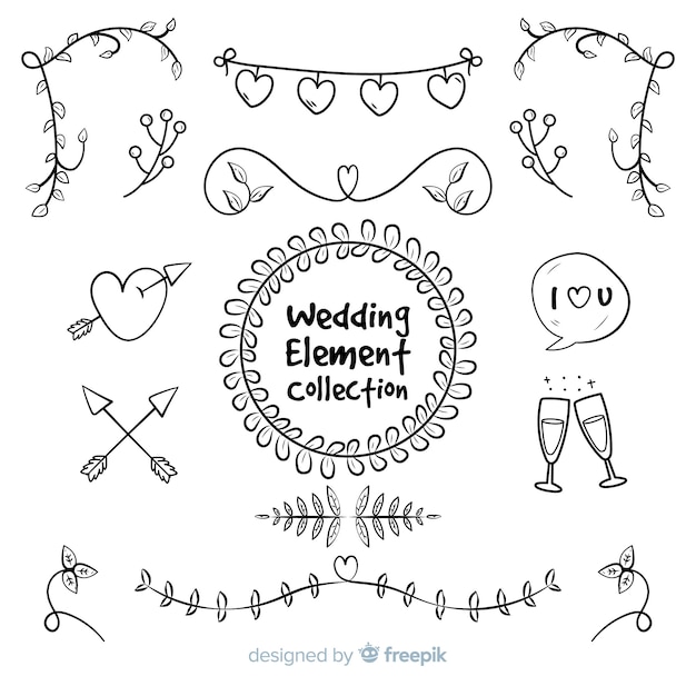 Free vector hand drawn wedding element collection