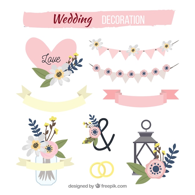 Free vector hand drawn wedding elements collection
