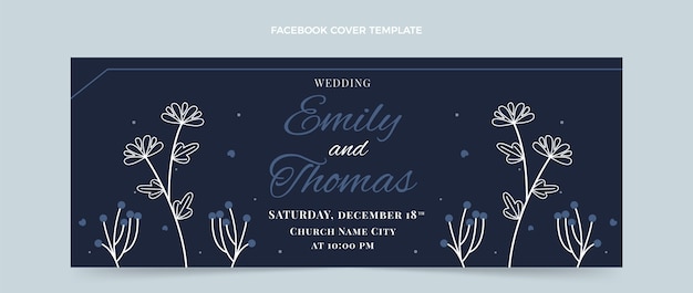 Free vector hand drawn wedding facebook cover template