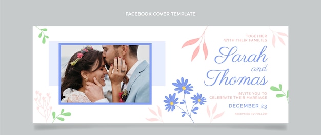 無料ベクター 手描きの結婚式のfacebookカバー