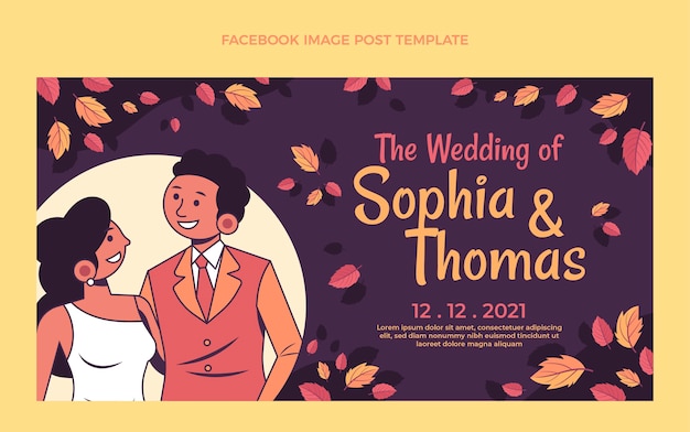 Hand drawn wedding facebook post template