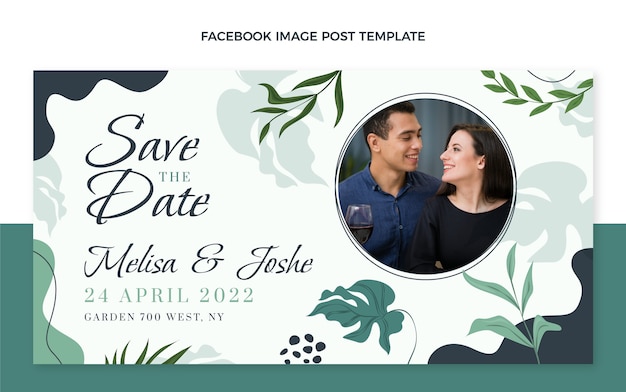 Free vector hand drawn wedding facebook post with leaves