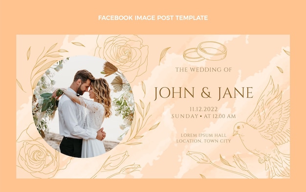 Free vector hand drawn wedding facebook post