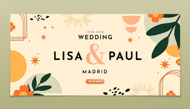 Modello di banner orizzontale matrimonio disegnato a mano