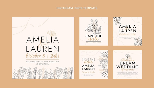 Free vector hand drawn wedding ig post