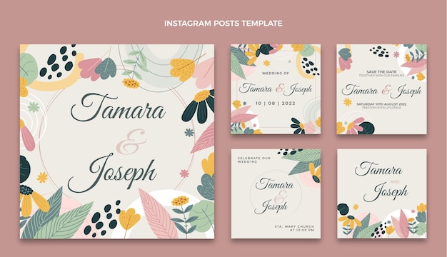 Free vector hand drawn wedding instagram post