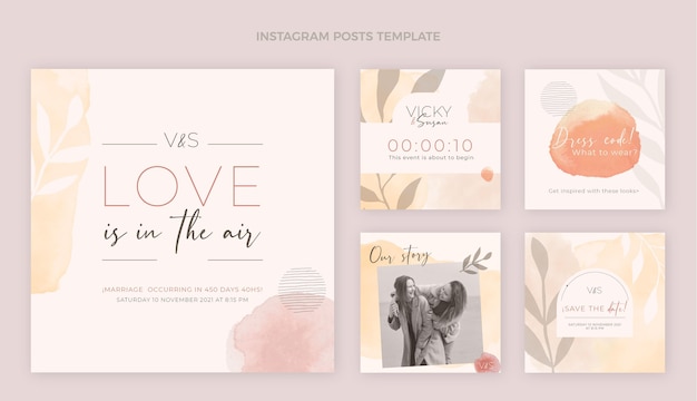 Free vector hand drawn wedding instagram post