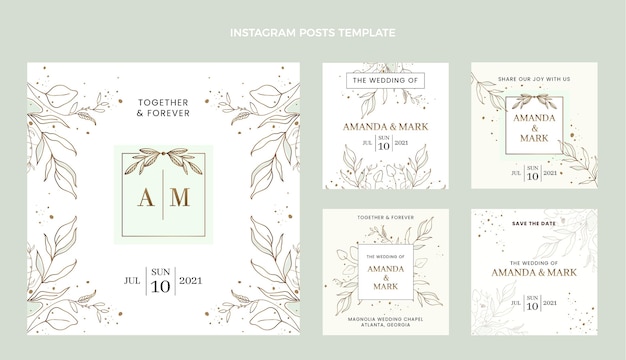 Free vector hand drawn wedding instagram posts collection