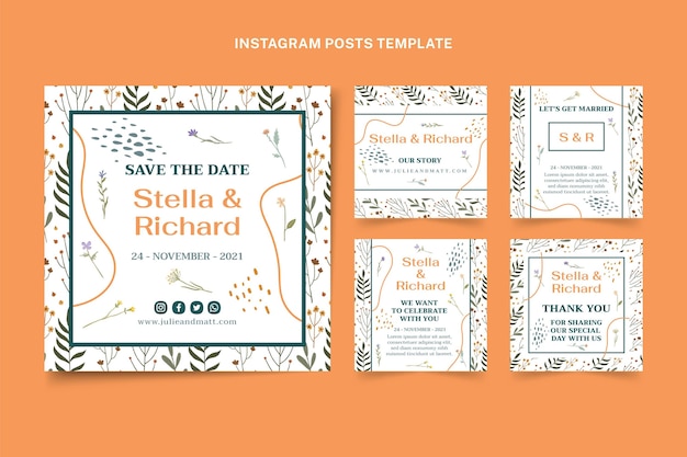 Бесплатное векторное изображение Ручной обращается свадебные посты в instagram