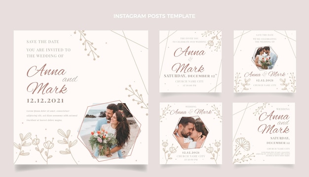 Free vector hand drawn wedding instagram posts